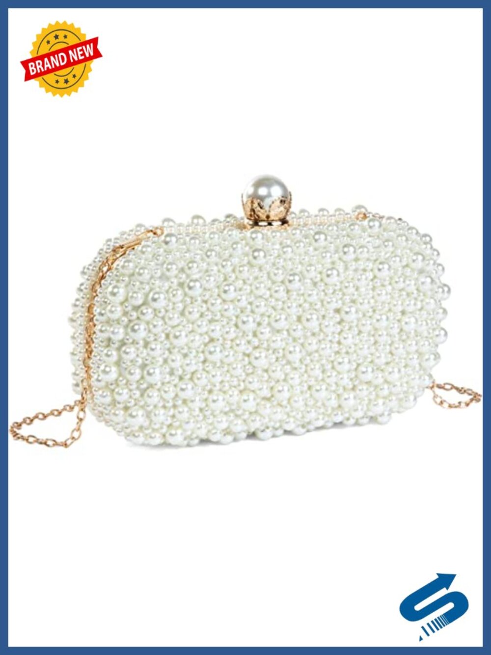 Pearl Clutch Evening Bag Beaded Chain Strap Wedding Bridal Purse